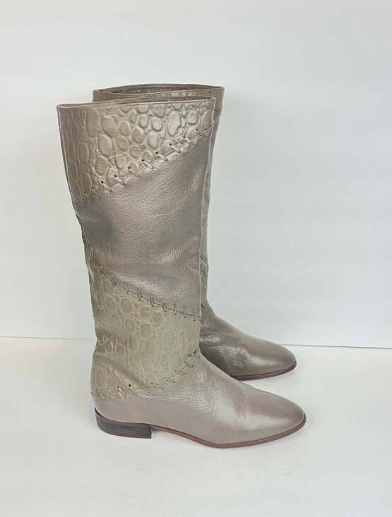 Made in Brazil Shoes - Vintage Grey Leather Croc Embossed Brazil Riding Boots Boho Size 8  M Western